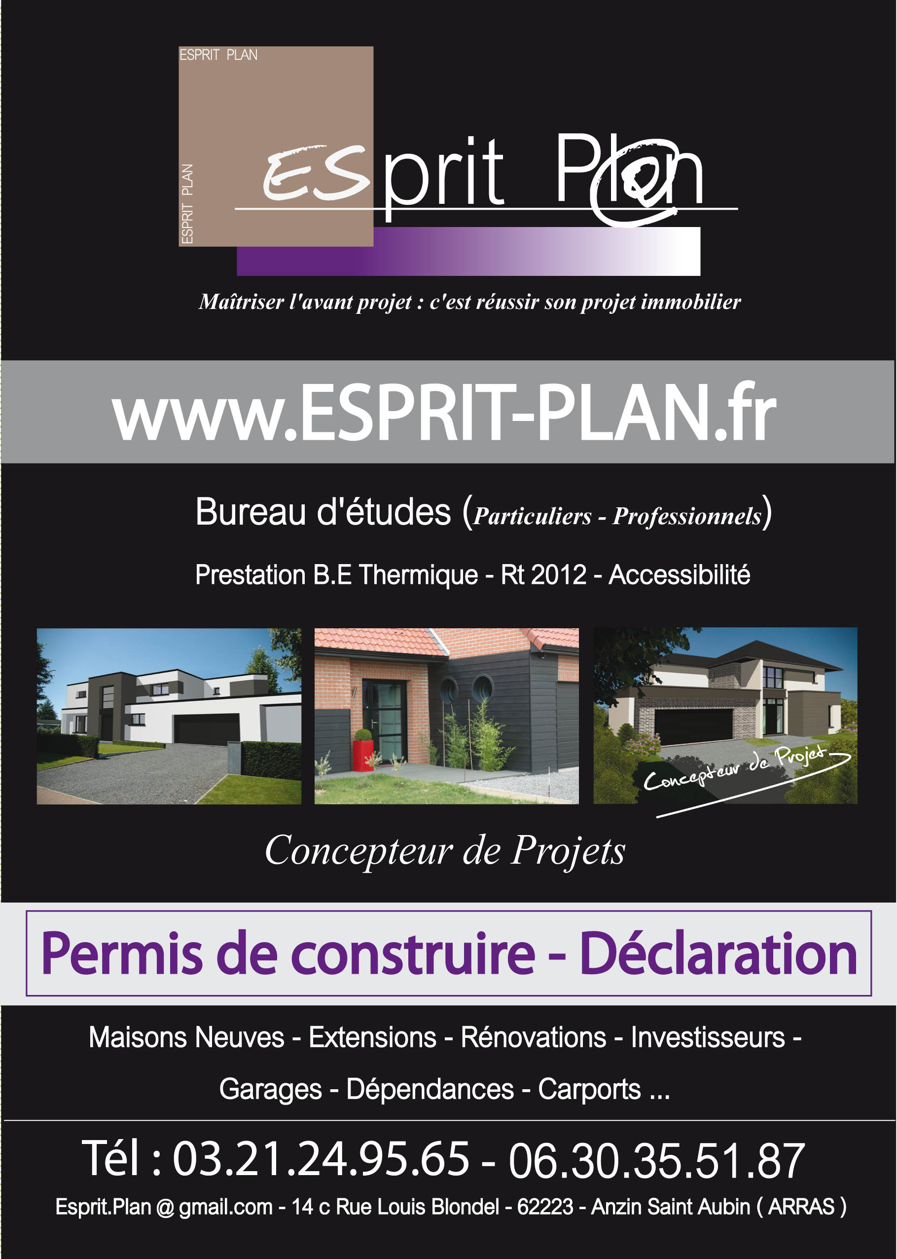 Plaquette Pub Flyers ESPRIT PLAN PERMIS DE CONSTRUIRE DECLARATION PREALABLE